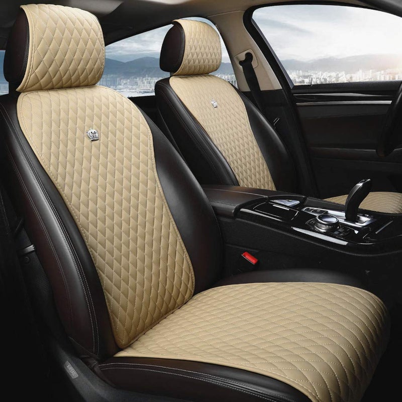 Red Rain Leather Seat Cover Universal Seat Covers with Crown Car Seat Protector Fit Car/Auto/Truck/SUV Beige 2/3 Covered (Beige) - Image 1